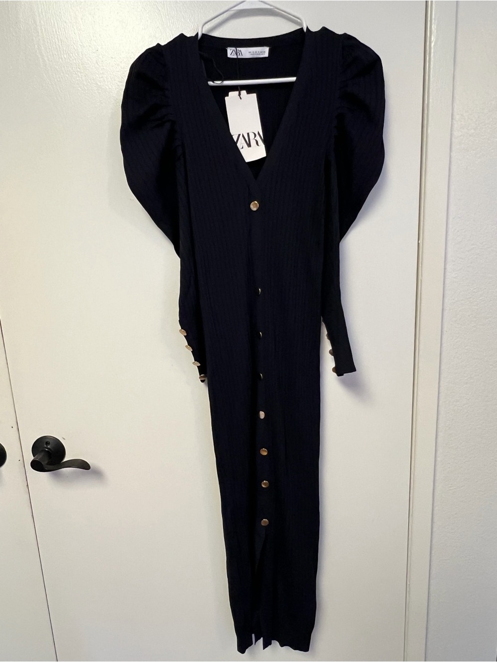 ZARA Navy V-Neck Long Button-Front Maxi Dress